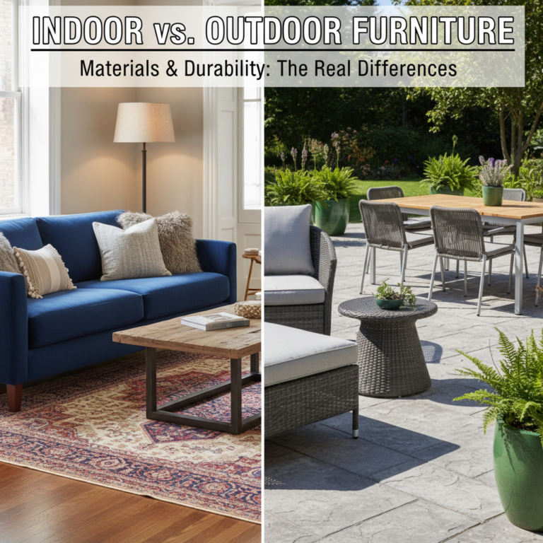 Indoor vs. Outdoor Furniture: Material durability comparison. Patio vs Living room sets.